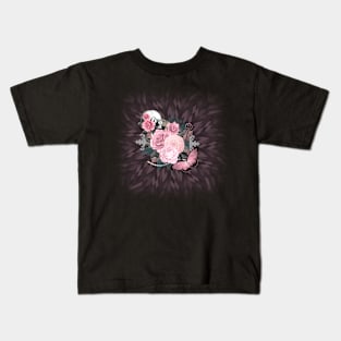 Pink floral Butterfly Skull Gothic Burst Kids T-Shirt